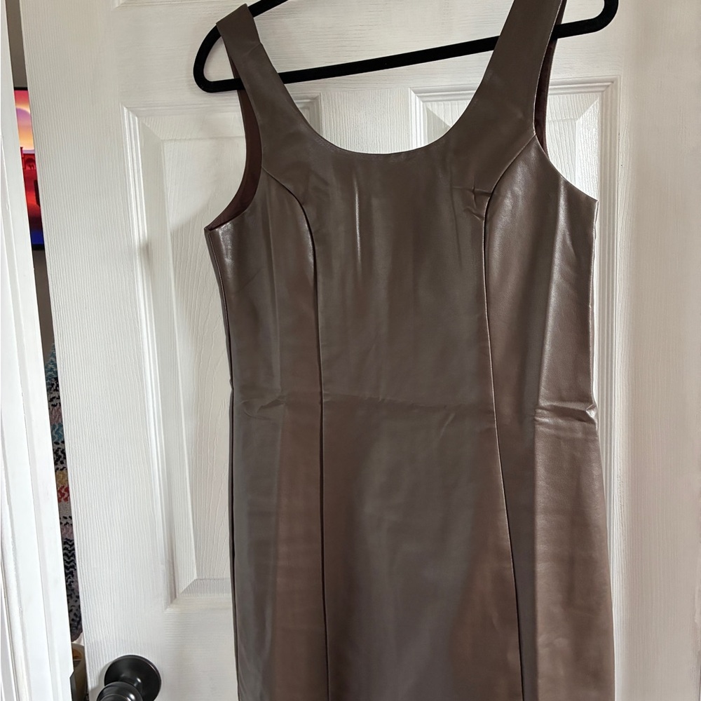 Leather-Look Brown Tank Dress